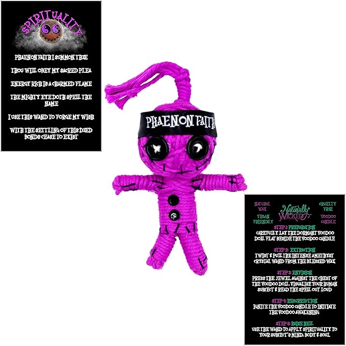 Naturally Wicked Voodoo Spirituality Candle Set - Inc. Voodoo Doll, Crystal, Wood Wick, Raspberry Ritual Scent & Gift Box