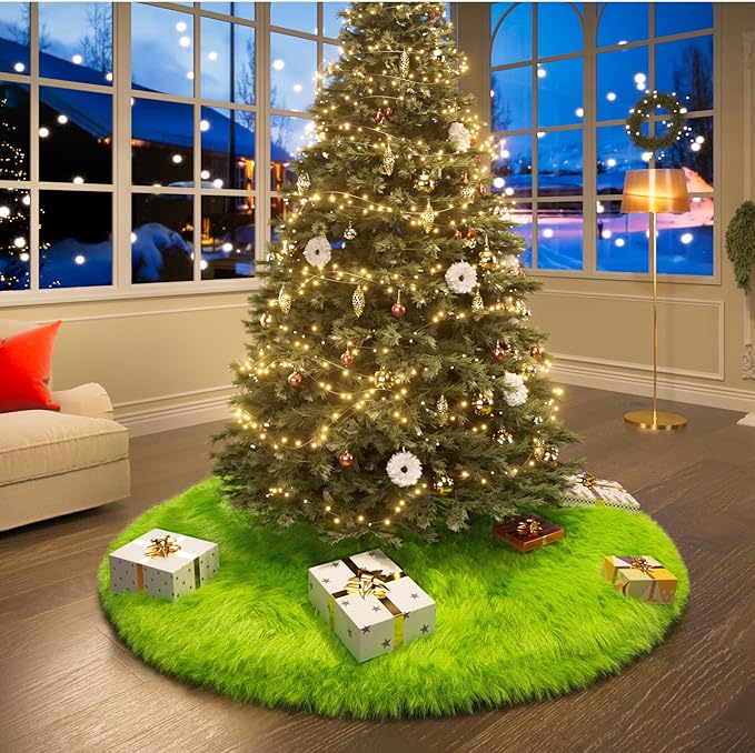 iMucci Christmas Tree Skirt Thick Green Tree Skirt Wool-Like Chirstmas Tree Decorations Holiday Party Decor