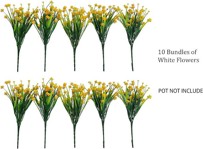 10 Bundles Faux Plastic Flowers No Fade Artificial Flowers Home Decoration Plastic Shrubs Plants Garden Porch Window Box Yellow Flowers Artificial for Decoration