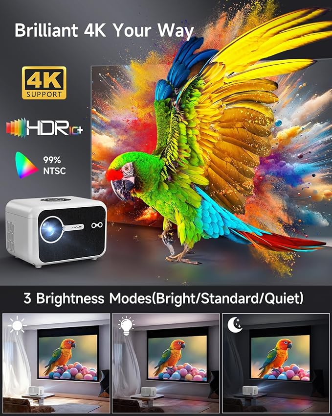 Smart 4K Projector Portable with Auto Focus, Triple Brightness, Dolby Audio, Official Apps for Outdoor Movie Night Home Theater Video Gaming, HDMI eARC/CEC WiFi6 BT5.4, Halloween Christmas Holiday