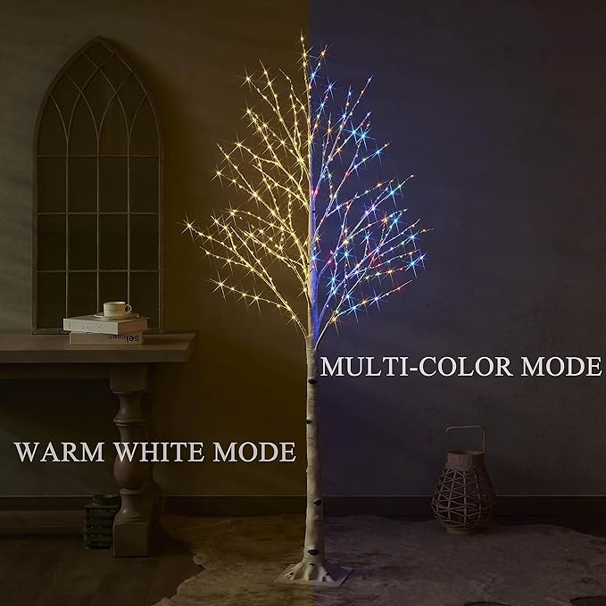 Hairui Lighted Birch Tree with 330L Warm White and Multi Color Fairy Lights 8 Functions 6FT, Faux Tree with Lights for Indoor Outdoor Christmas Party Easter Decoration