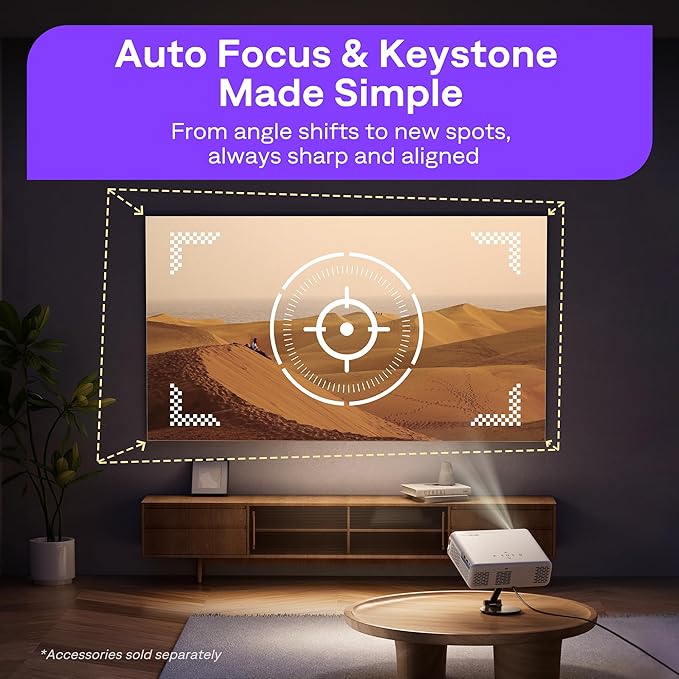 Aurzen Roku TV Smart Projector with Wifi and Bluetooth, Roku Streaming Experience Built-in, 1080P FHD, Dolby Audio, Auto Focus & Keystone, Zoom, Movie Portable Outdoor Mini Projector, Silver