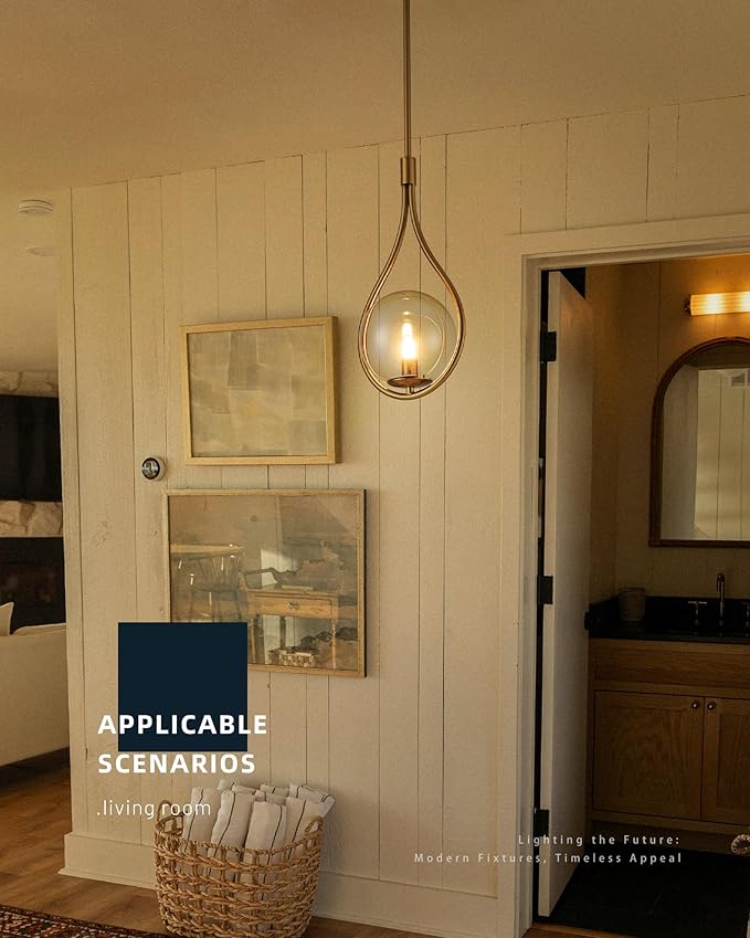 Gold Pendant Lights - Vintage Pendant Light Fixtures - Globe Hanging Lihghting Fixture with Frosted Glass - Pendant Lights for Kitchen Island H9377-CLGB