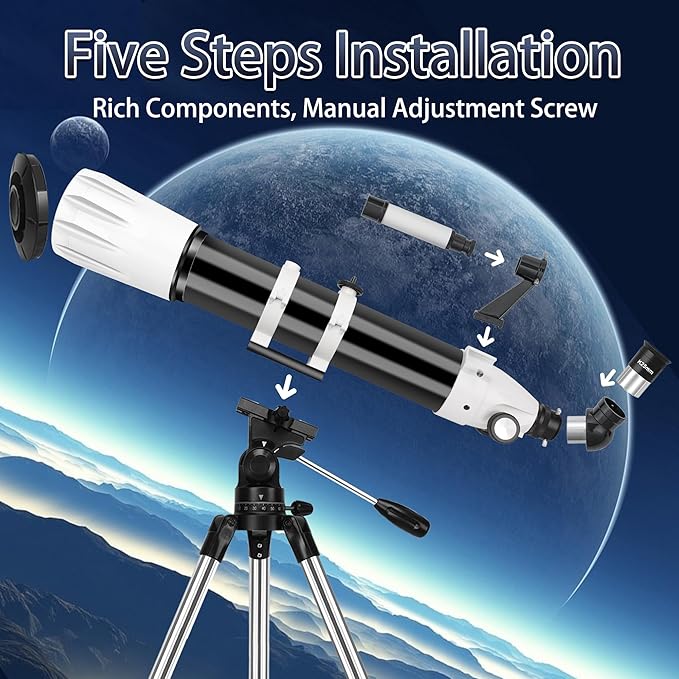 Telescope, 90mm Aperture 900mm Astronomical Refractor Telescope for Adults High Powered - Multi-Coated Professional Telescopes for Astronomy Beginners with AZ Mount, Portable Carry Bag, Phone Adapter