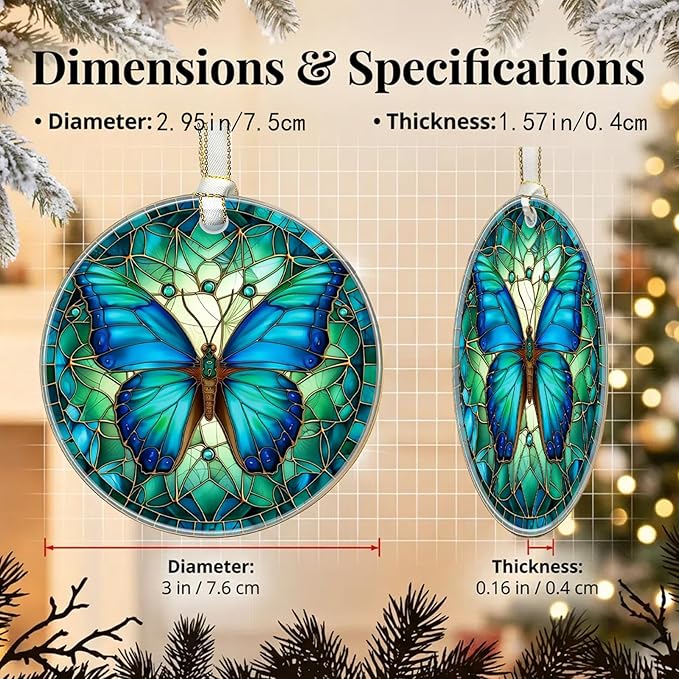 Christmas Ornaments 2025, Stained Glass Christmas Tree Decorations, Exchange for Women, Men, Collectible Dated Year Ornaments for Tree - Glass Hanging Ornamen（Butterfly）