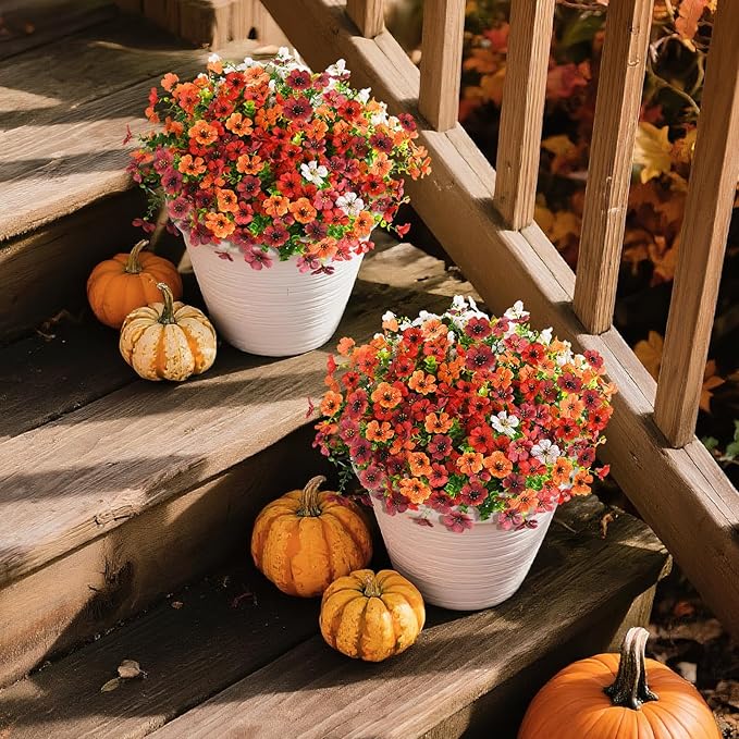 Artificial Fall Flowers for Outdoor, 12 Bundles Multicolor Fake Fall Plants for Decoration, UV Resistant No Fade Faux Mums Silk Flower for Autumn Porch Patio Planters Yard Garden