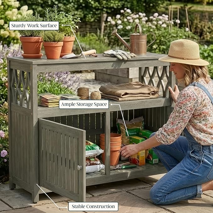 DTY Outdoor Living Longs Peak Eucalyptus Wood Sideboard Table, Outdoor Buffet Cabinet with Storage, Driftwood Gray Weather-Resistant Finish
