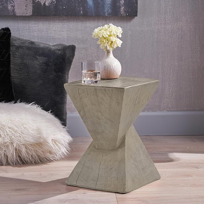 Modern Side Table with Geometric Design, Stylish Accent End Table for Living Room & Bedroom, Contemporary Black Accent Furniture for Home Decor (Light Gray)