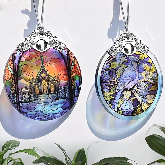 Stained Glass Christmas Ornament, Jocidea Christmas Decorations, Christmas Tree Ornament, Holiday Decor and Xmas Gifts Ideas