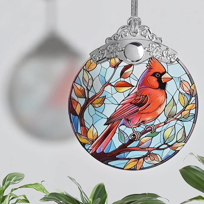 Stained Glass Christmas Ornaments, Jocidea Cardinal Ornaments for Christmas Tree, Christmas Tree Decor, Cardinal Gifts, Holiday Decor