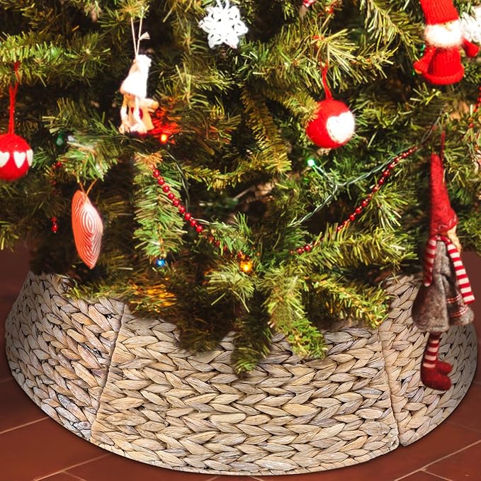 Liliful Christmas Tree Collar Woven Wicker Farmhouse Rustic Tree Skirt Basket Ring for Christmas Decorations(White,27 Inches)