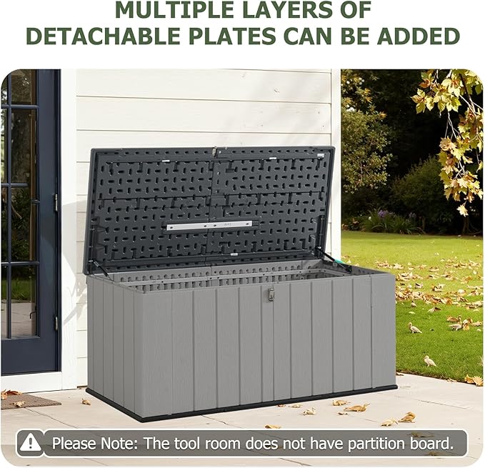Aoxun 157 Gallon Outdoor Deck Box, Large Resin Storage Box with Lid, Waterproof & UV-Resistant Patio Storage for Cushions, Garden Tools, and Pool Accessories (Grey)
