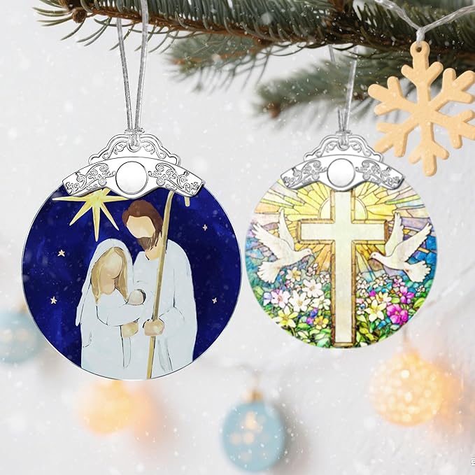 Stained Glass Religious Ornament, Nativity Christmas Ornaments, Christmas Decorations for Tree, Holiday Ornament, Christian Gifts, Religious Gifts, Gift Ideas & Xmas Gift