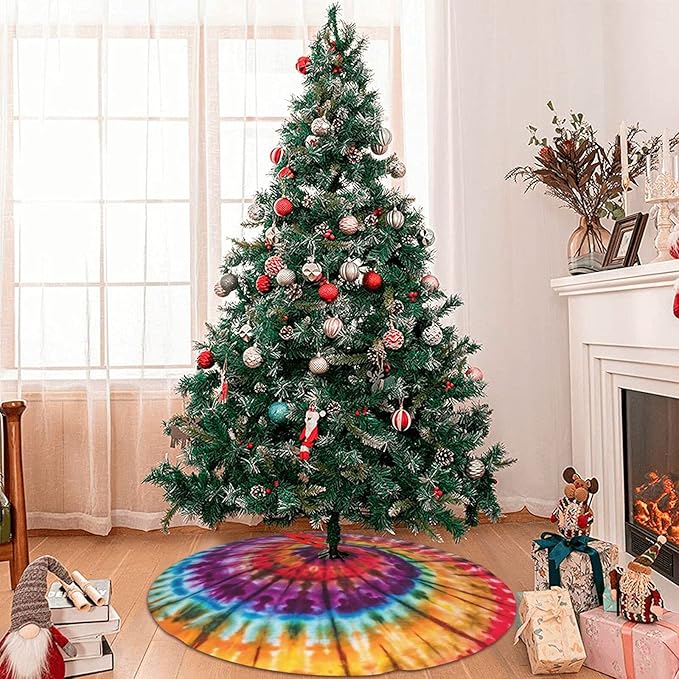 BLUBLU 36" Christmas Tree Skirt Xmas Tree Mat, Funny Party Decor Supplies for Halloween Decorations Occasion Tie Dye Colorful Rainbow