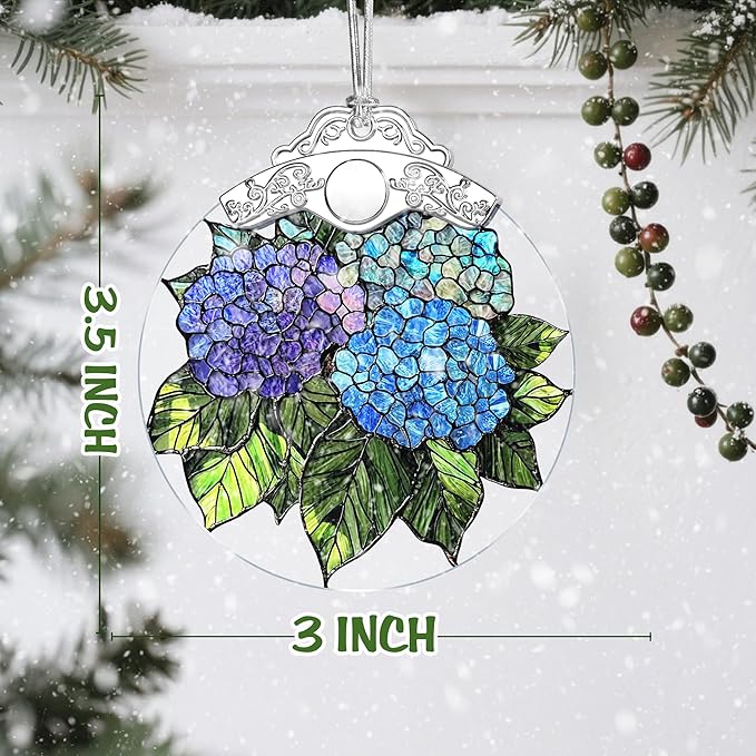 Hydrangea Stained Glass Ornament, Christmas Ornaments – Christmas Tree Ornament, Holiday Decor, Xmas Stocking Stuffers, Gift Idea, Gifts for Flower Lover, Hydrangea Lover, Gardener, and Friend