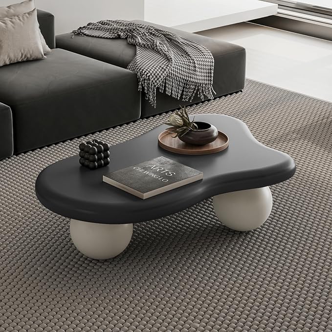 Modern Cloud Coffee Table with 3 Ball Legs, Cute Irregular Shaped Coffee Table, Low Center Table Tea Table for Living Room Apartment (47.2''L × 31.5''W × 13.78''H)