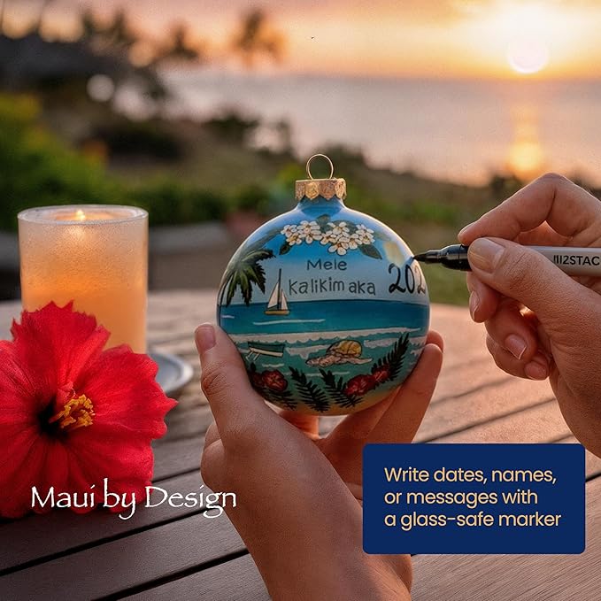 Collectible Lanikai Kailua Hand-Painted Glass Ornament with Gift Box