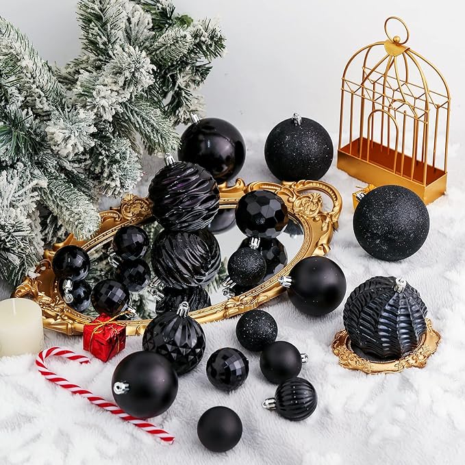 XmasExp Christmas Ball Ornaments (2.36", Black) 24ct Shatterproof Xmas Tree Hanging Balls Decorations Perfect for Halloween Decorations