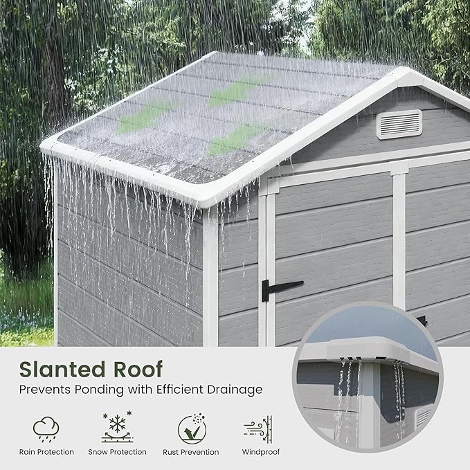 Amopatio Outdoor Storage Shed with Floor,5x3 FT Lockable Plastic Tool Shed with Ventilation,Waterproof Resin Garden Sheds for Backyard,Patio,Lawn and Bike Grey