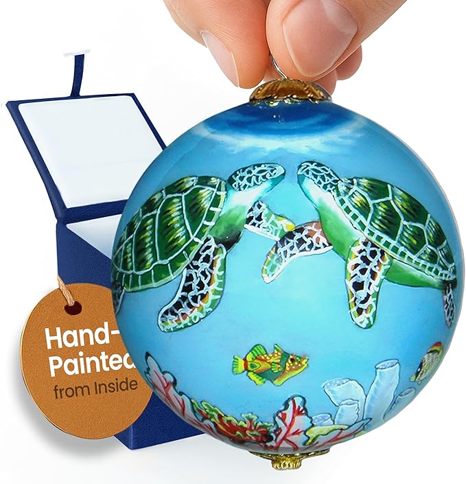 Collectible Handpainted Kissing Turtles and Dolphins Aloha Hawaii Ornament NKD/H