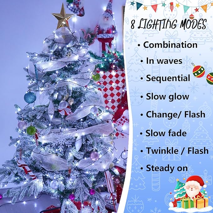 YEGUO 165ft 500 LED Christmas Lights Outdoor Waterproof, White String Lights Indoor, Green Wire Twinkle Tree Light Plug in with 8 Modes Timer Memory