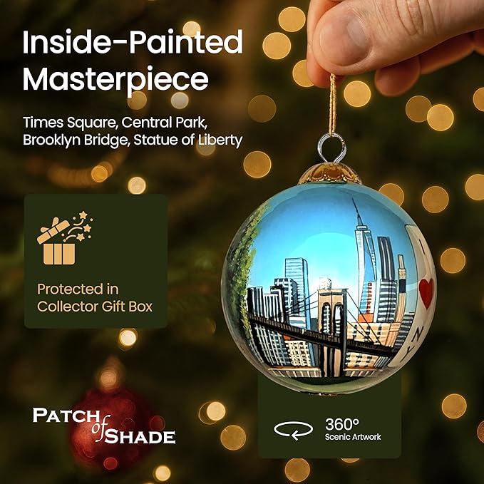 New York City Christmas Ornament Hand Painted from Inside with Decorative Gift Box