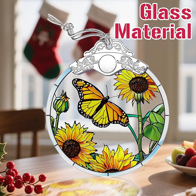 Stained Glass Ornament, Christmas Ornament, Hanging Ornaments for Home Decor & Christmas Tree Ornaments – Exquisite Holiday Decor, Xmas Gifts & Holiday Present - Monarch Butterfly