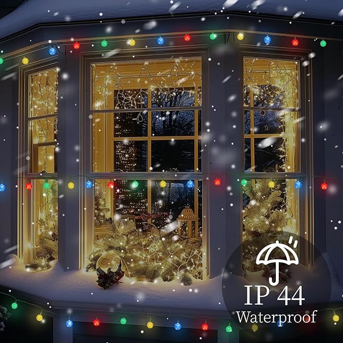Anycosy Christmas String Lights G3, 100 LEDs Globe Solar Operated Strings Lights Multicolor 8 Modes & Timer for Xmas Tree Garden Patio Outdoor Christmas Decorations