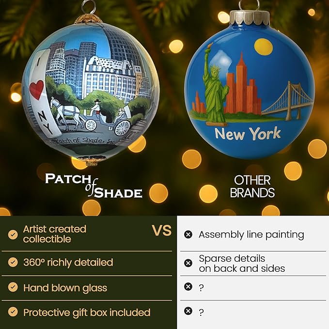 New York City Christmas Ornament Hand Painted from Inside with Decorative Gift Box