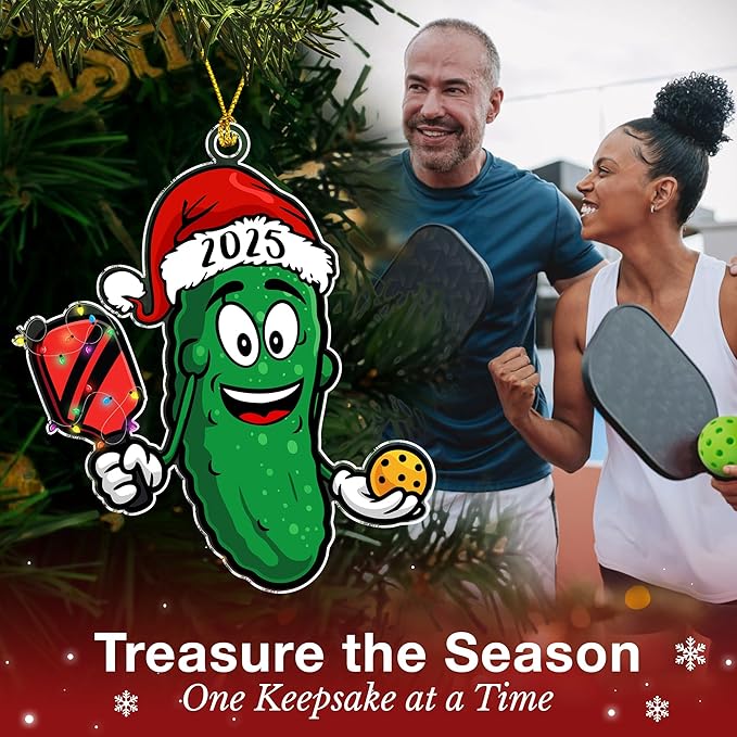 Pickleball Pickle Ornament - Ideal Christmas Pickleball Gift for Family, Funny Tree Decoration for Sport Enthusiasts, Great Stocking Stuffer, Unique for Pickleball Players
