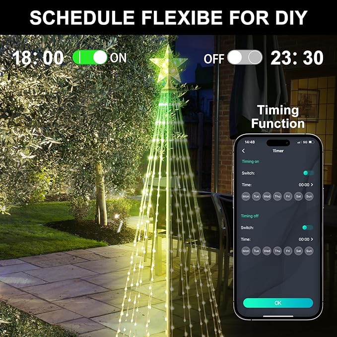 Lighted Christmas Cone Tree, 8FT Outdoor Christmas Tree with 396 RGB LED Lights, Multicolor Christmas Lights APP & Remote Control, Music Rhythm, Outside Decorations for Yard Patio Garden Xmas Decor