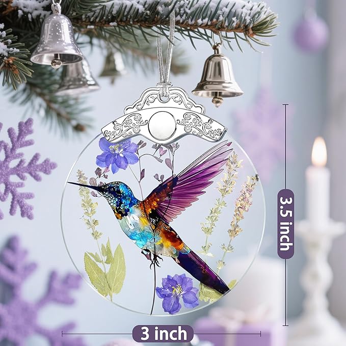 Christmas Ornament, Stained Glass Ornament, Christmas Ornaments for Tree, Hummingbird Hanging Ornaments for Home Decor & Xmas Decorations – Holiday Decor, Gift Ideas, Perfect Holiday & Xmas Gifts
