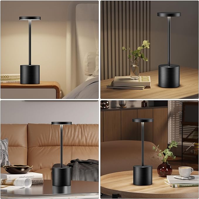 Cordless Table Lamps Rechargeable - Outdoor Portable LED Table Light 5000mAh Battery Operated Lamp 3 Color Stepless Dimming with Memory Function for Restaurant Dining Patio 2Pack Black