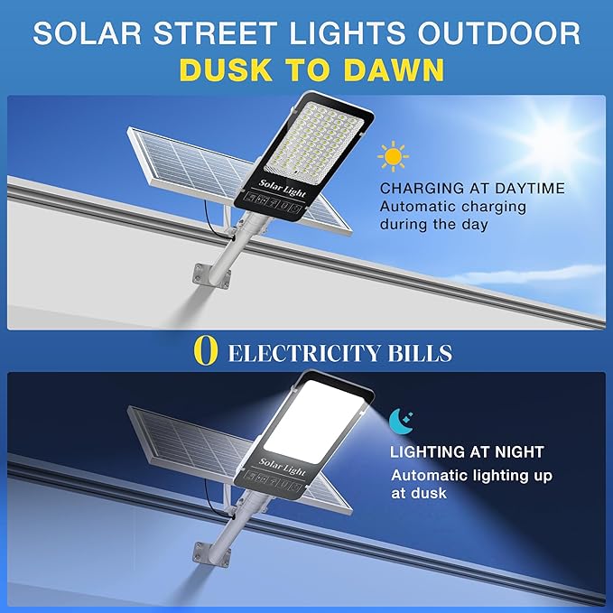 10000W Solar Street Light, Super Bright LED Beads Solar Lights Outdoor Waterproof IP66, Heavy Duty Parking Lot Light Commercial Dusk to Dawn,Flood Light with Remote Control for Yard, Driveway