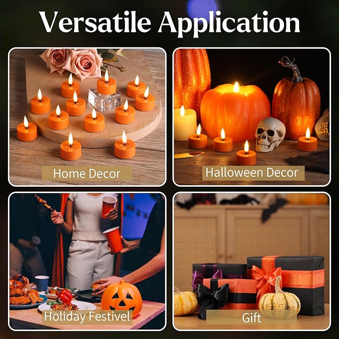 Eywamage Orange LED Tealights with Remote Batteries, Flickering Flameless Tea Votive Candles Christmas Decor Gift Set of 12