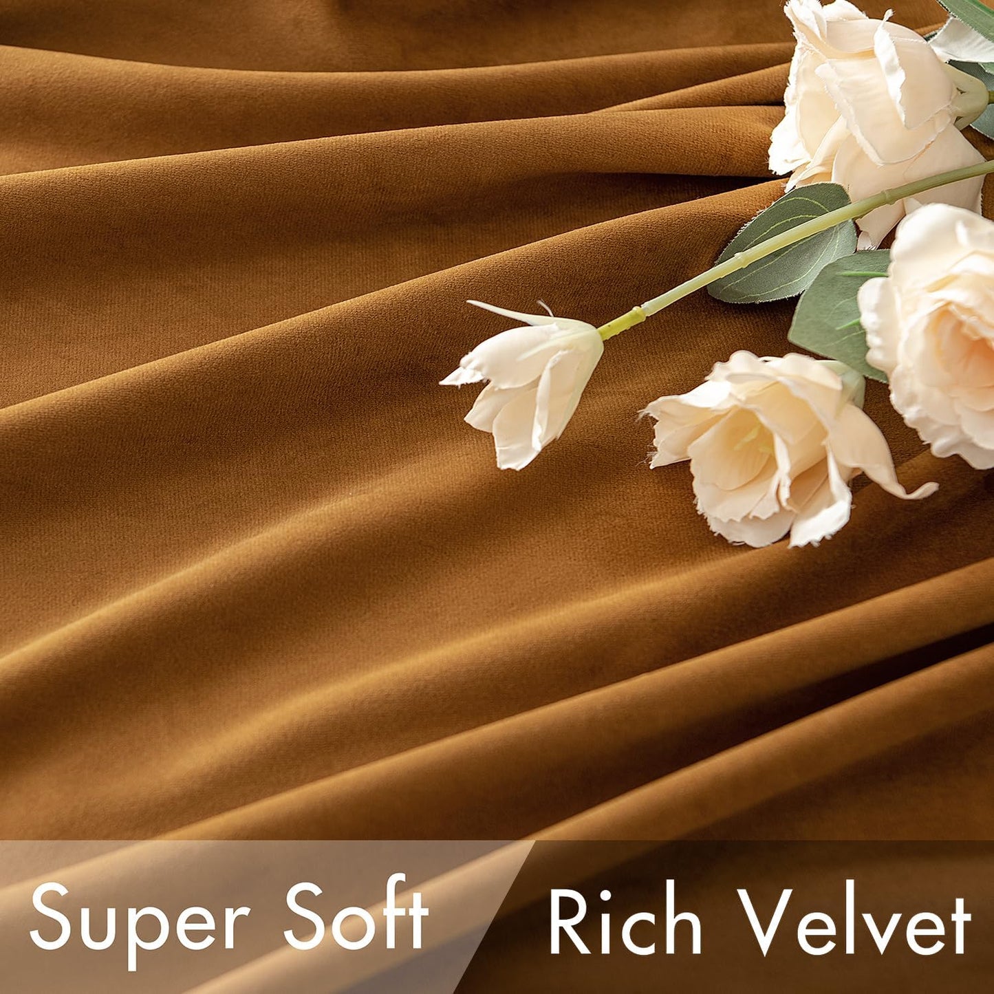 MIULEE Gold Brown Velvet Curtains 96 inches Long 2 Panels - Luxury Pinch Pleated Room Darkening Window Drapes for Bedroom Living Room Thermal Insulated Super Soft Blackout, Back Tab Rod Pocket
