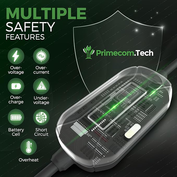 PRIMECOM Level 2 Electric Vehicle (EV) Charger (220V / 240Volt, 16Amp) Portable EVSE Smart Electric Car Charger, 30', 40', and 50 Feet Lengths (NEMA 14-30P, 35 Feet)