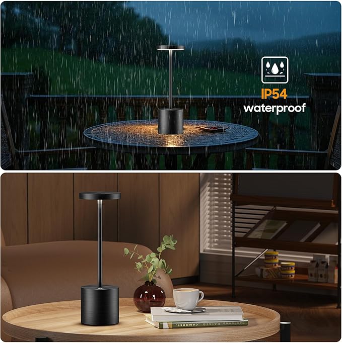 Cordless Table Lamps Rechargeable - Outdoor Portable LED Table Light 5000mAh Battery Operated Lamp 3 Color Stepless Dimming with Memory Function for Restaurant Dining Patio 2Pack Black