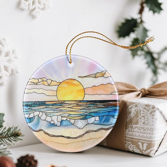Beach Sunset Ornament, Christmas Ornaments: Christmas Tree Decorations, Holiday Decor, Stocking Stuffers, Gift Ideas, Xmas Gift, Summer Vibes Gifts & Gifts for Beach Lover