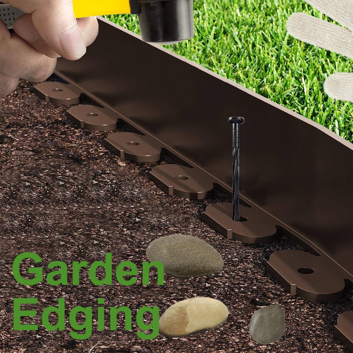 Landscape Edging,33ft x 4inch Tall Plastic Garden Edging Border with 30 Spikes,Lawn Edging for Landscaping Flower Bed,Yard,Patio-Coffee