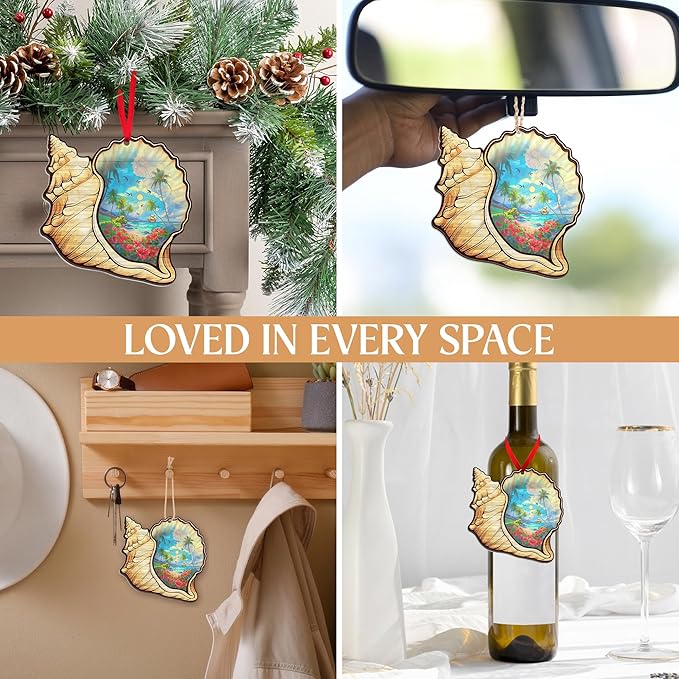 Christmas Beach Gifts for Women - 2D Flat (Not 3D) Suncatcher Christmas Ornaments 2025 - Beach Ornament Rustic Home Decor, Ocean Gifts for Women Mom, Seashell Decor, Seashell Ornaments for Tree