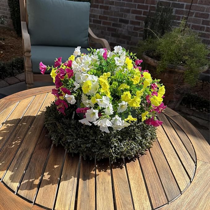 Artificial Fake Flowers Plant for Outdoors, 12 Bundles Faux Morning Glory UV Resistant Look Real Silk Flowers for Outside Planter Front Door Porch Patio Yard Decoration, (Mix 4 Colors)