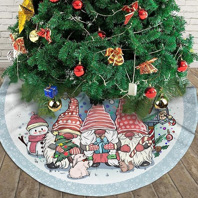 Gnomes Christmas Tree Skirt 36" Christmas Gnomes Christmas Tree Skirts Tree Mat for Halloween Christmas Xmas Festive Party Yard Decorations Indoor Outdoor Ornaments
