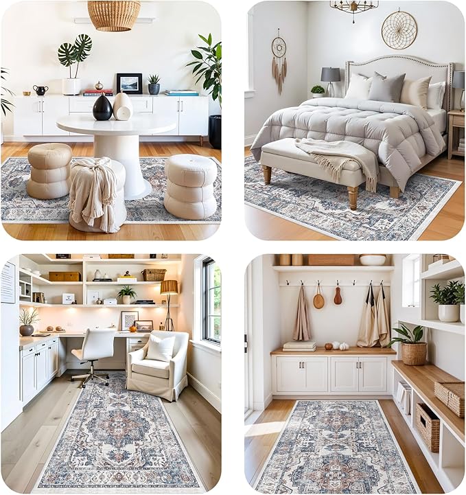 4x10 Washable Hallway Runner Rug: Oriental Living Room Entry Extra Wide Area Rug Ultra Soft Non Slip Runners for Kitchen Dining Room Stain Resistant Low Pile Floor Mat for Bathroom Bedroom(Brick,4x10)
