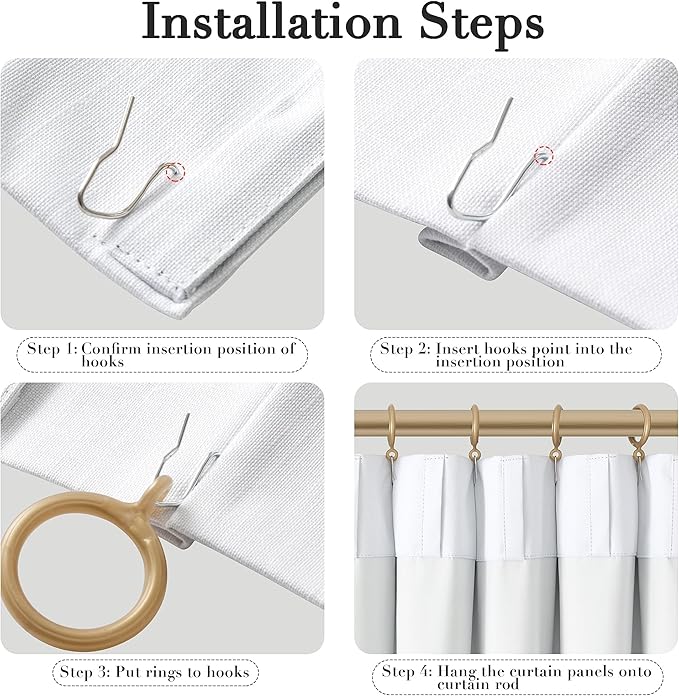 Joywell 100% Blackout Linen Curtains 102 Inch Long,Pinch Pleated Back Tab Drapes with Hooks Room Darkening Thermal Insulated Noise Reducing for Bedroom Living Room,W40 x L102,White,2 Panels