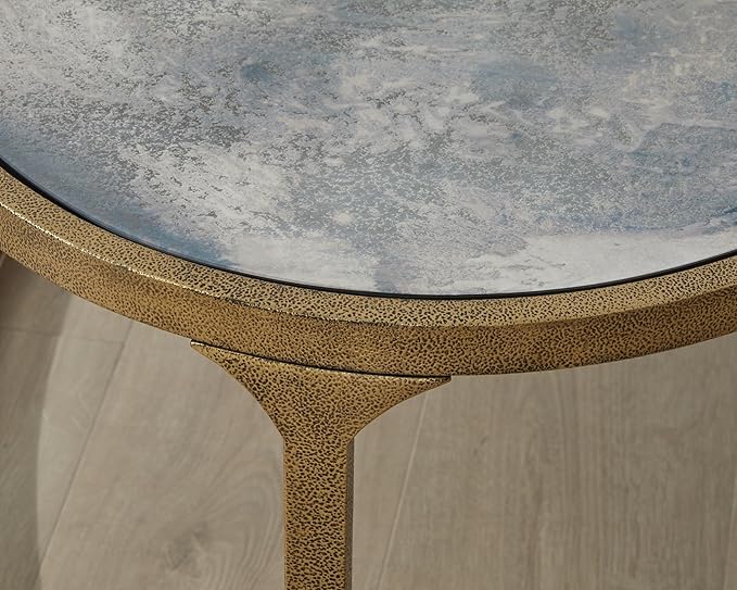 Signature Design by Ashley Korajane Transitional Metal Coffee Table with Tempered Glass Top, Metallic
