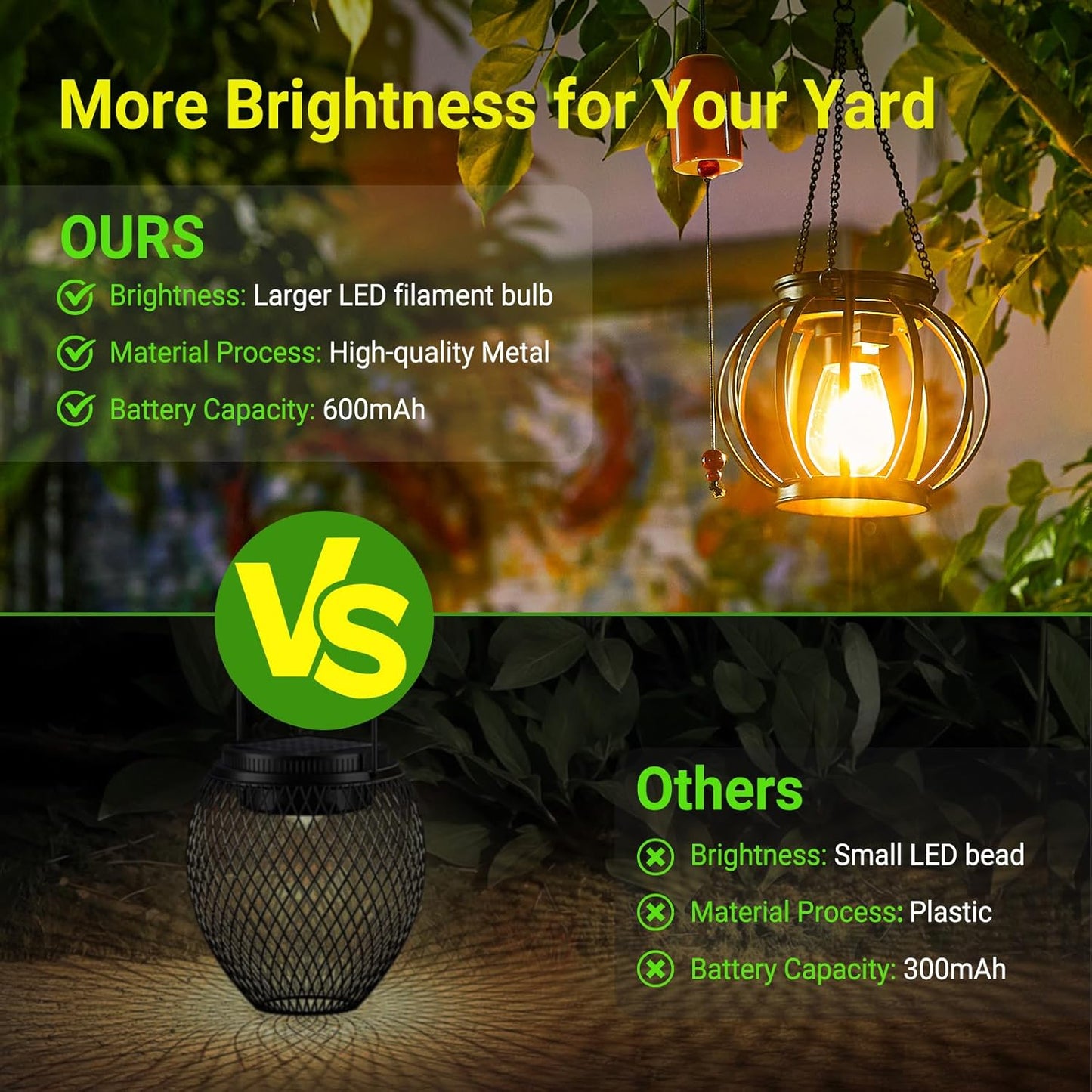 KOOPER Solar Lanterns Outdoor Waterproof, 4 Pack Upgraded Metal Hanging Solar Lights Outdoor Lanterns, Brighter Auto On/Off Outdoor Hanging Lantern for Yard Patio Pathway Porch Garden Decor