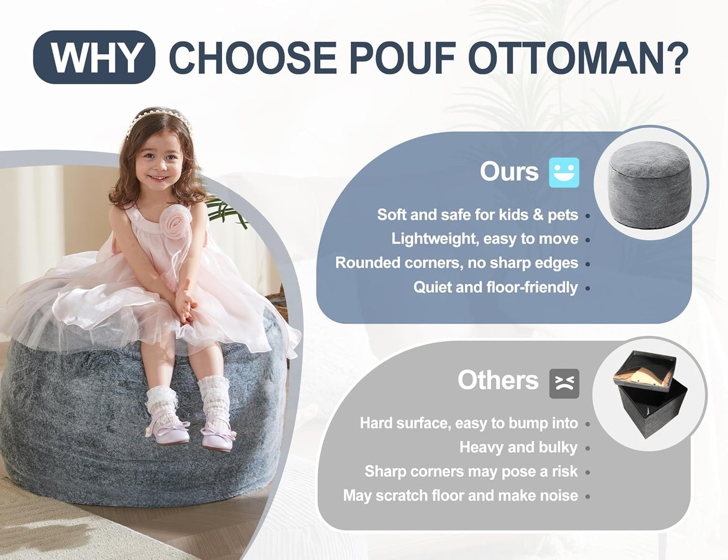 Round Pouf Ottoman 26 * 18" Small Ottoman Foot Rest Pouf Brown Foot Stools for Living Room Comfortable and Dirt Resistant Poofs/Ottomans Furniture Round Ottomans Floor Poufs for Home Decor