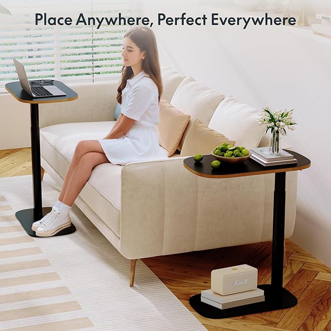 FLEXISPOT Adjustable C Table, Mobile Snack Side End Table Sofa Couch Bedside Table Laptop Cart TV Tray Night Stand Small Space Side Table(23.6" W x 13.8" D,Black)
