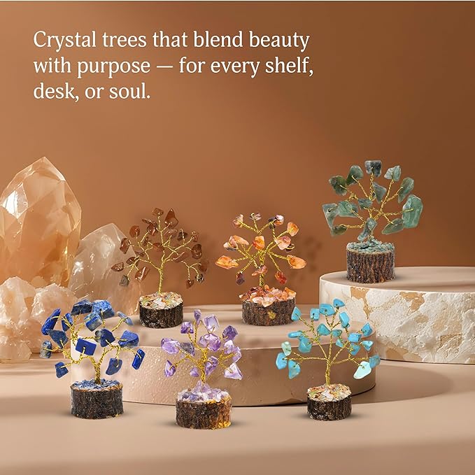YATSKIA Crystal Tree Gifts for Women, Crystals and Stones, Home Office Desk Decor, Crystal Tree of Life Decor, Money, Spiritual, Reiki, Good Luck Gifts for Mom (Set of 12 Mini Trees)